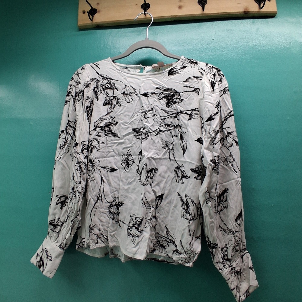 Philosophy Floral Blouse Small White Black Sketch Print Long Sleeve Boho Top